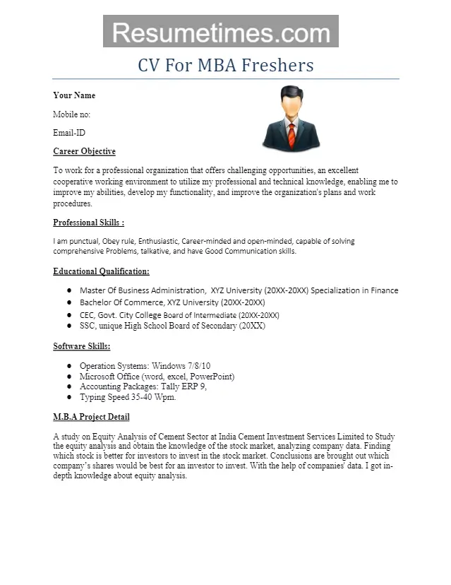 MBA Fresher Resume Format