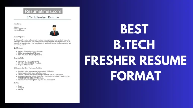 B Tech Fresher Resume Format