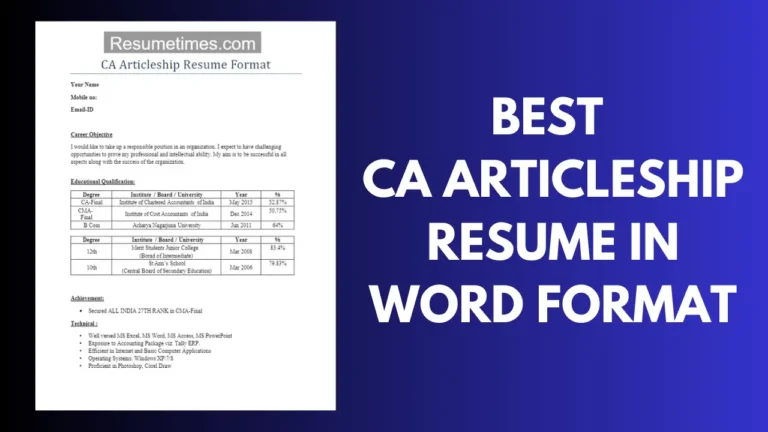 CA Articleship Resume in Word Format