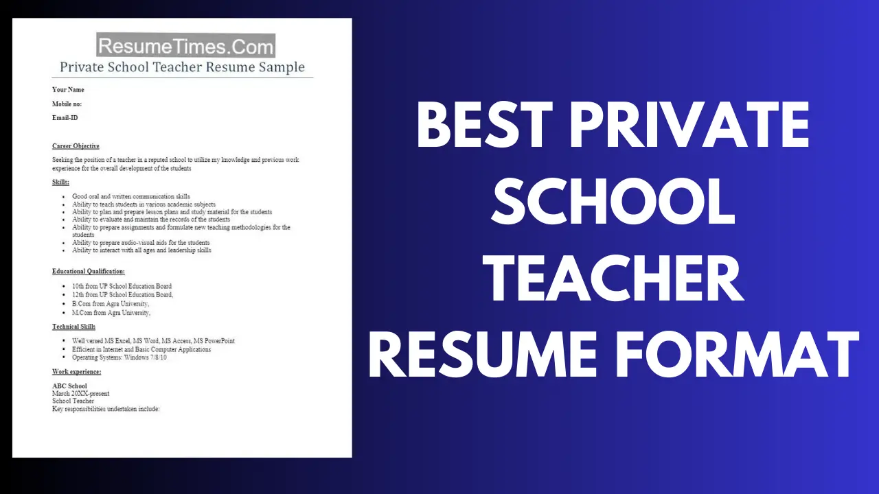 Private School Teacher Resume Format