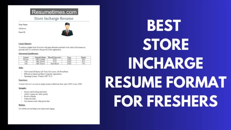 Store Incharge Resume Format For Freshers