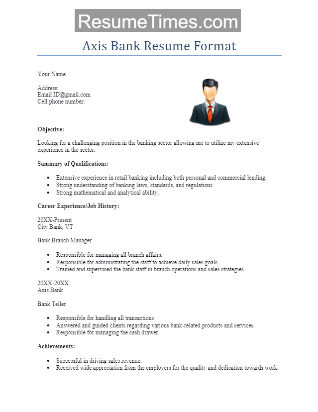 Axis Bank Resume Format