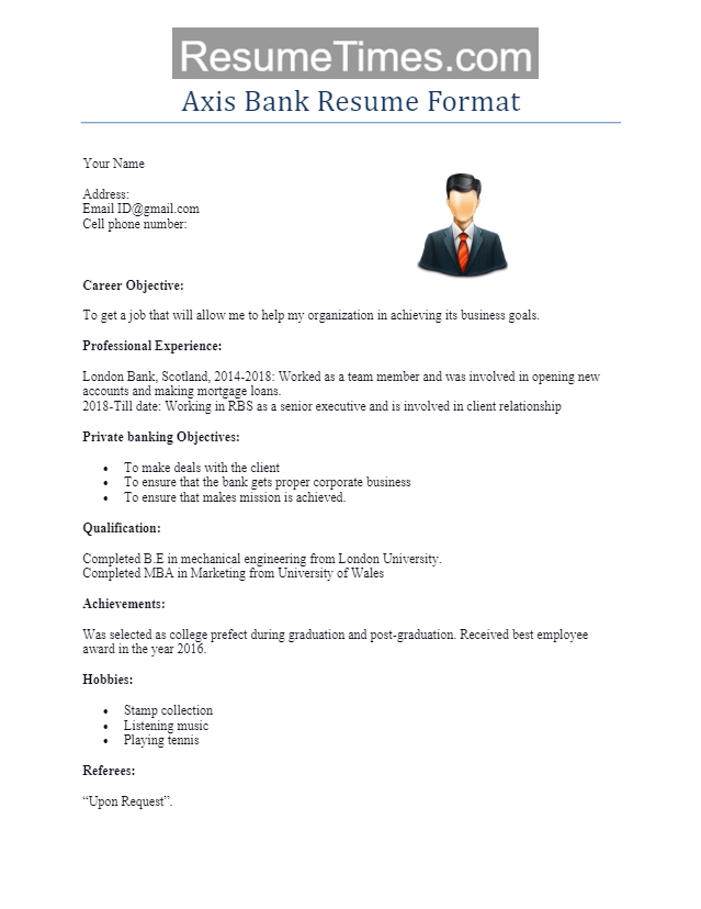 Axis Bank Resume Format