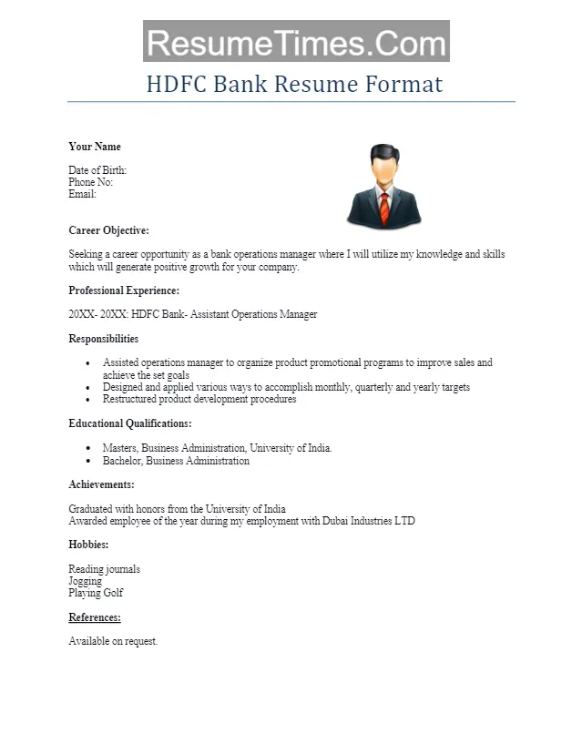 HDFC Bank Resume Format