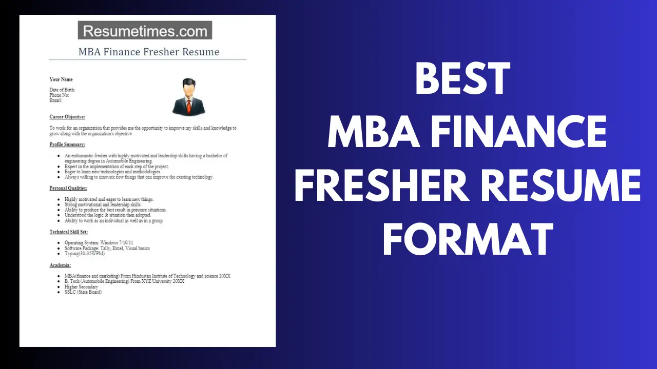 MBA Finance Fresher Resume Format