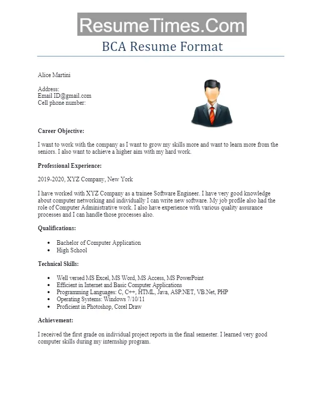 BCA Resume Format