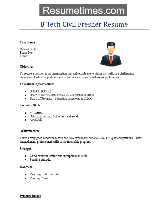 B Tech Civil Fresher Resume