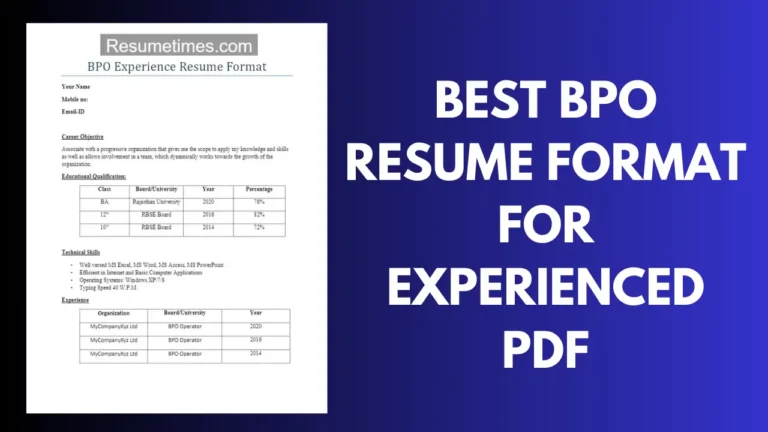 Best BPO Resume Format For Experienced PDF