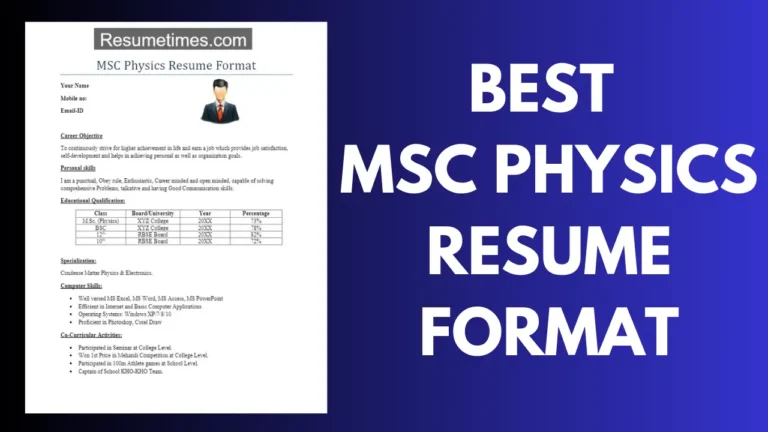 MSC Physics Resume Format