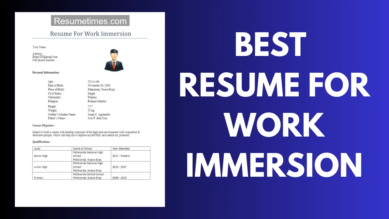 Resume For Work Immersion