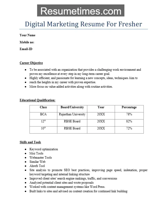 Digital Marketing Resume