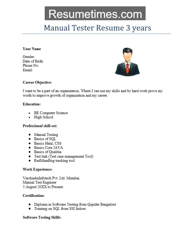 Manual Tester Resume 3 Years Experience