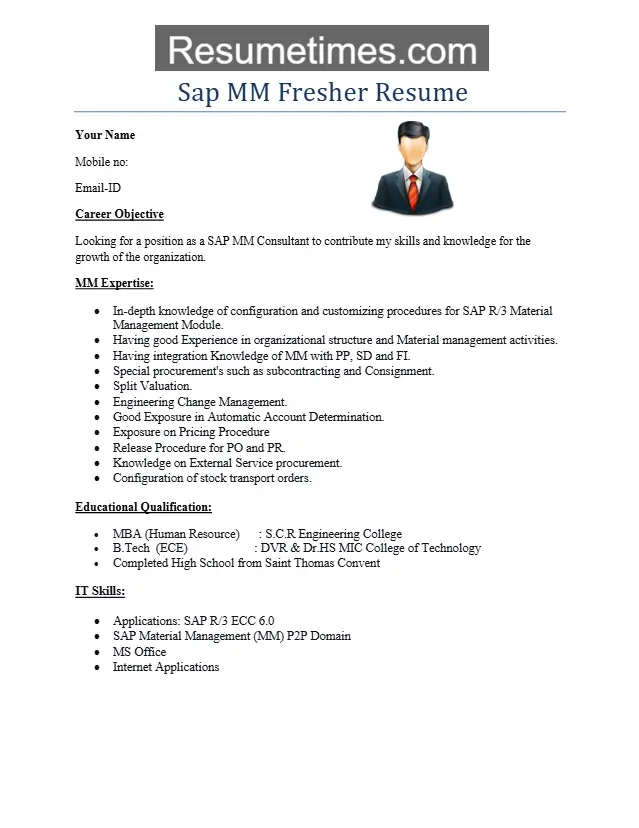 SAP MM Fresher Resume Format