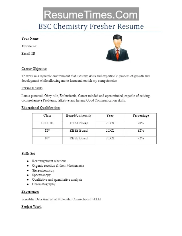 BSc Chemistry Fresher Resume 