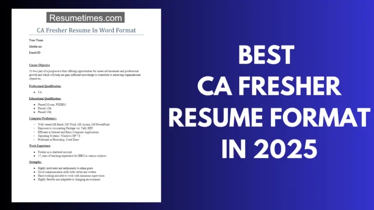 CA Fresher Resume Format