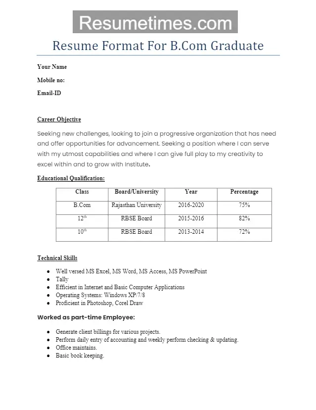 B.COM Resume