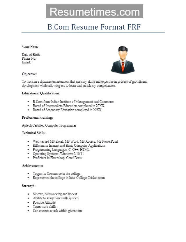 B.COM Resume Format