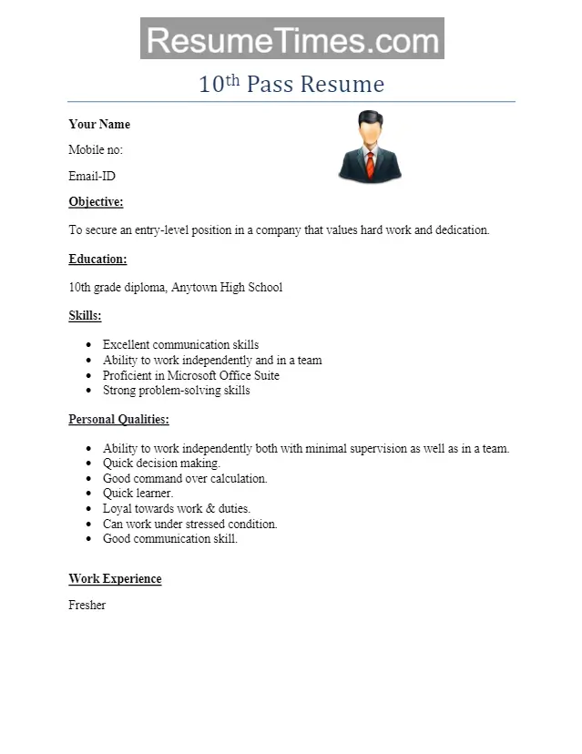 10th Pass Resume Format