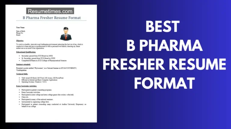 Best B Pharma Fresher Resume Format