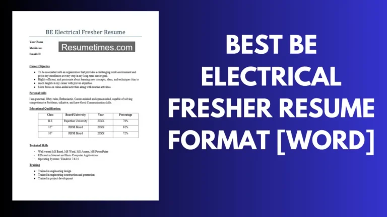 Best BE Electrical Fresher Resume Format [Word]