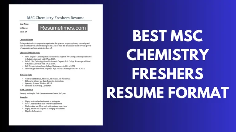 Best MSC Chemistry Freshers Resume Format