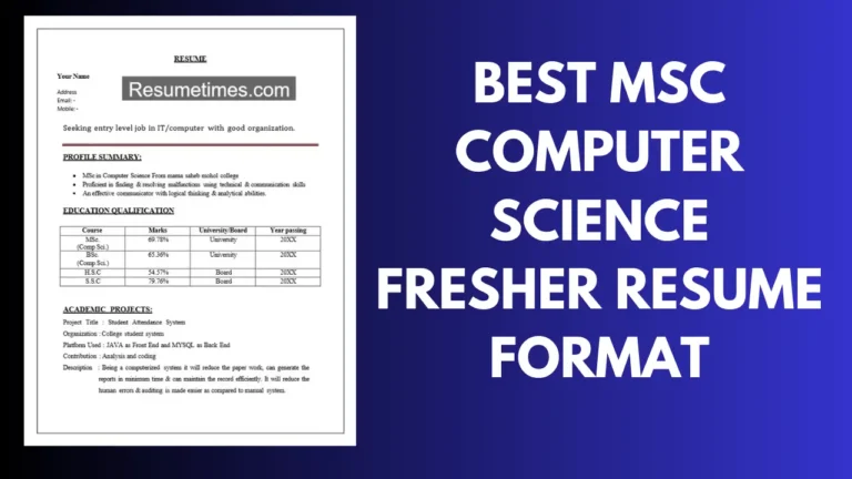 Best MSc Computer Science Fresher Resume Format