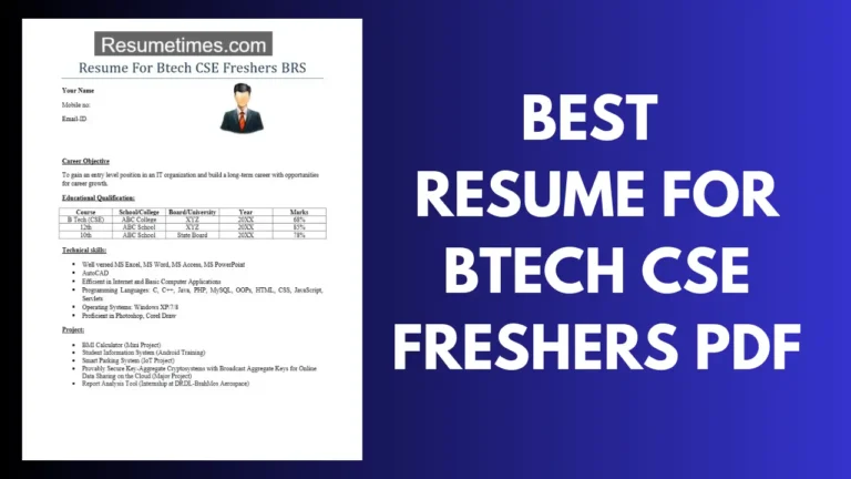 Resume For Btech CSE Freshers PDF